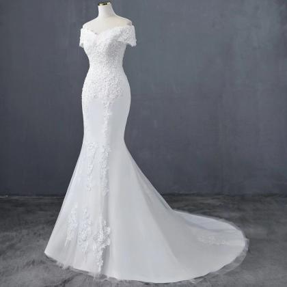 Simple, Slim, Lace Mermaid Dress, Soft Wedding..