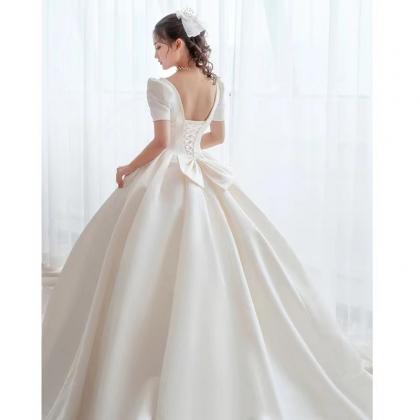 Satin Simple Wedding Dress, Little White Prom..