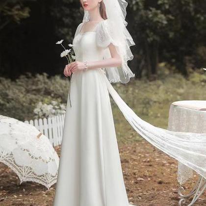 Satin, Simple White Dress, Outdoor Wedding..