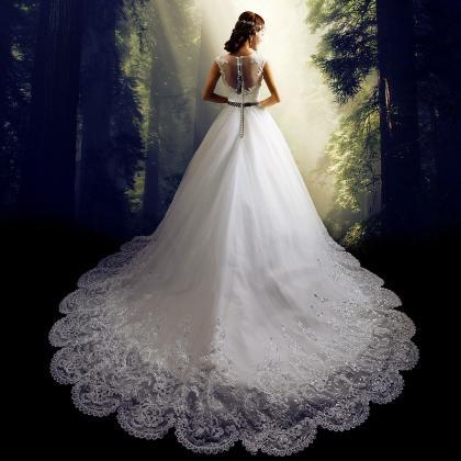 Lace Wedding Dress, Sleeveless Wedding Dress,white..