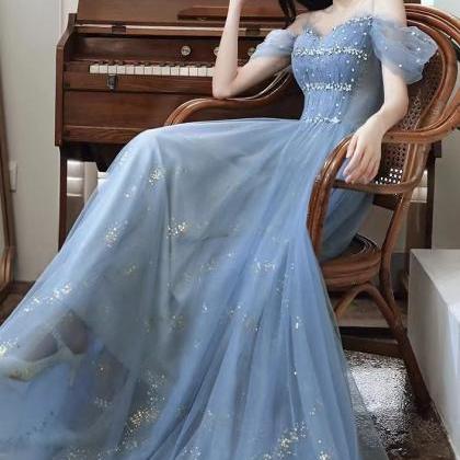 Blue Evening Dress, Halter Party Dress, Elegant..