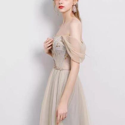 Champagne Bridesmaid Dress, Fairy Off Shoulder..