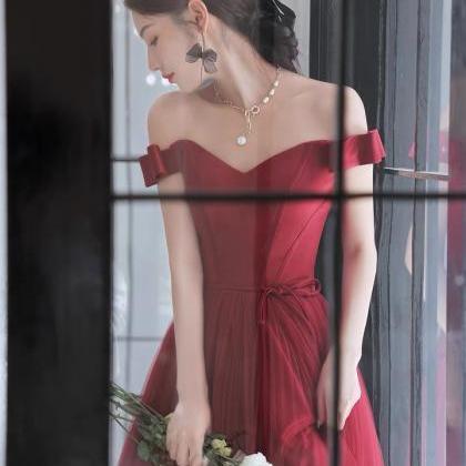 Off Shoulder Evening Dress, Red Elegant Prom..