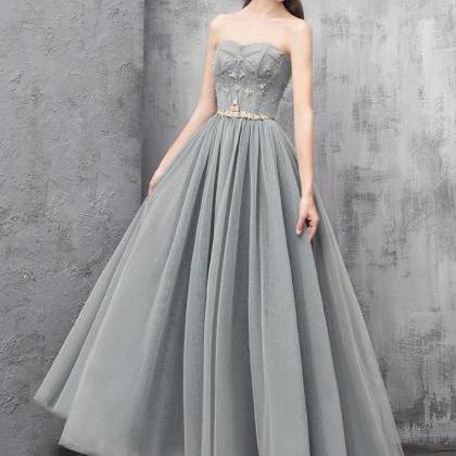 Strapless Prom Dress, Gray Evening Dress,chic..