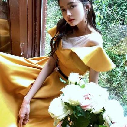 Yellow Party Dress, Socialite Prom Dress , High..