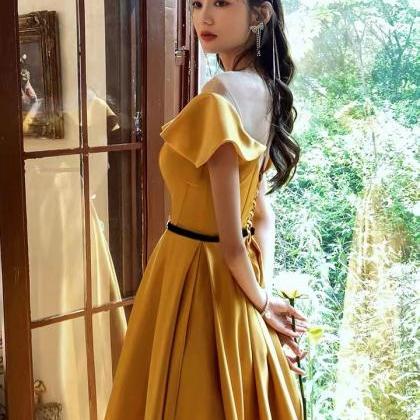 Yellow Party Dress, Socialite Prom Dress , High..