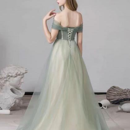 Fresh, Fairy Prom Dress, Off Shoulder Grass Green..