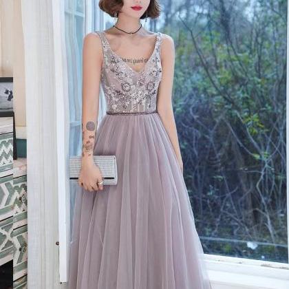 V-neck Party Dresses, Light Purple Prom..