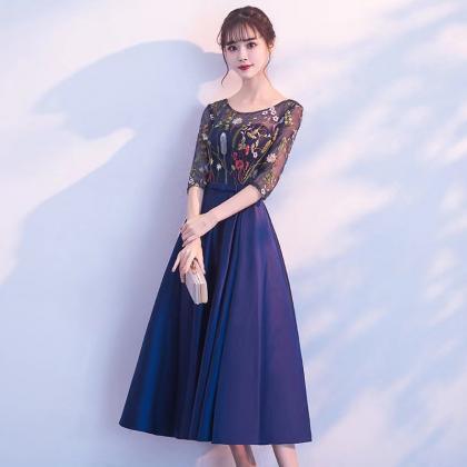 Long Sleeve Party Dress, Embroidered Midi Dress,..