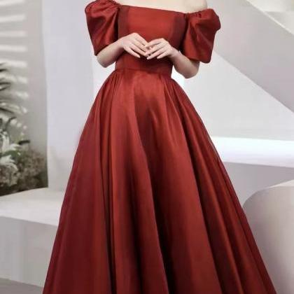 Cute Bubble Sleeves Prom Dress, Red Party..