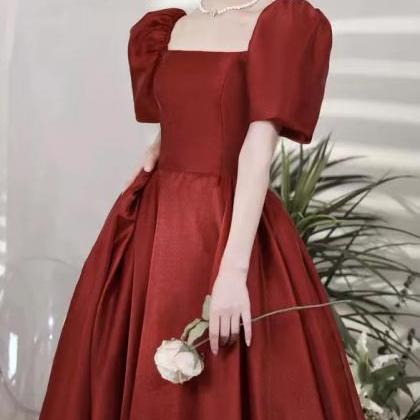 Cute Bubble Sleeves Prom Dress, Red Party..