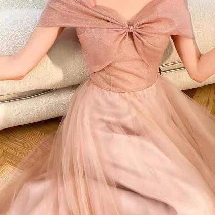 Pink Bridesmaid Dress, Spaghetti Strap Prom Dress,..
