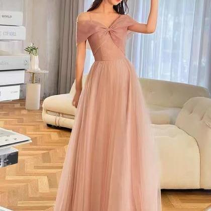 Pink Bridesmaid Dress, Spaghetti Strap Prom Dress,..