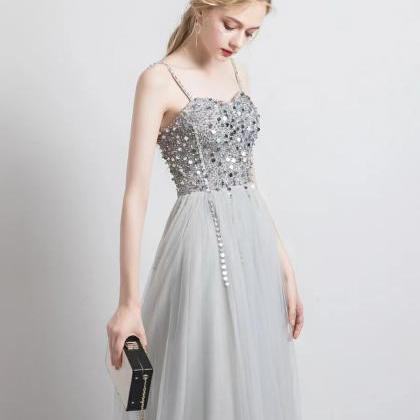 Silver Evening Dress, Elegant Birthday Dress, Long..