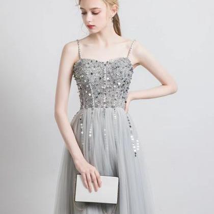 Silver Evening Dress, Elegant Birthday Dress, Long..