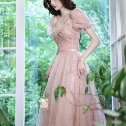 Off Shoulder Prom Dress, Fairy Pink Dress, Cute..