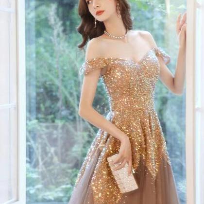 Gold Class Evening Dress, Sexy Sequins Heavy..
