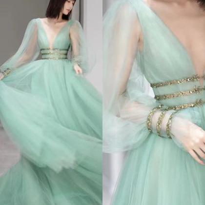 Fresh, Natural, Super Fairy Green Evening Dress,..