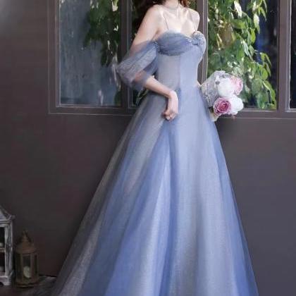 Light Blue Beaded Prom Dress, Sexy Off Shoulder..