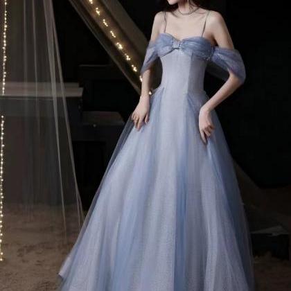 Light Blue Beaded Prom Dress, Sexy Off Shoulder..