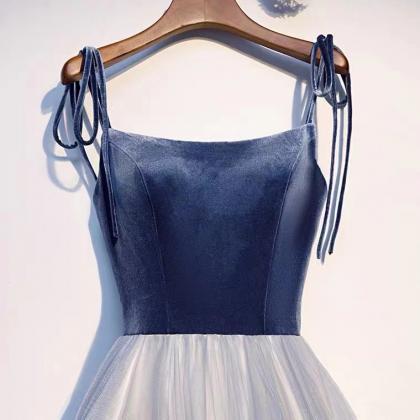 Blue Party Dress, Spaghetti Strap Midi..