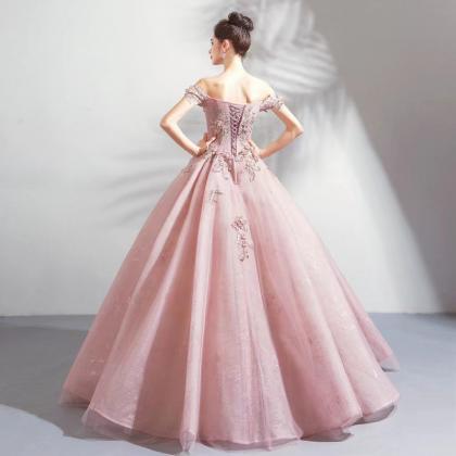 Off Shoulder Party Dress, Pink Prom Dress,princess..