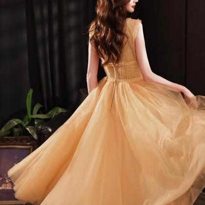V-neck Party Dress, Yellow Bridesmaid Dress,..
