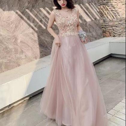 Pink Evening Dress, Long Temperament Party Dress,..
