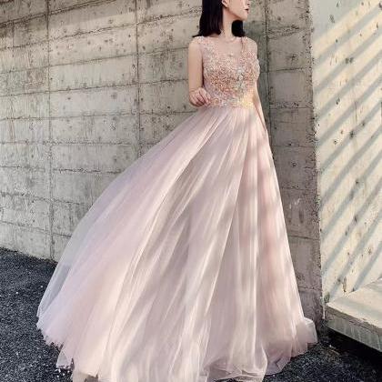 Pink Evening Dress, Long Temperament Party Dress,..