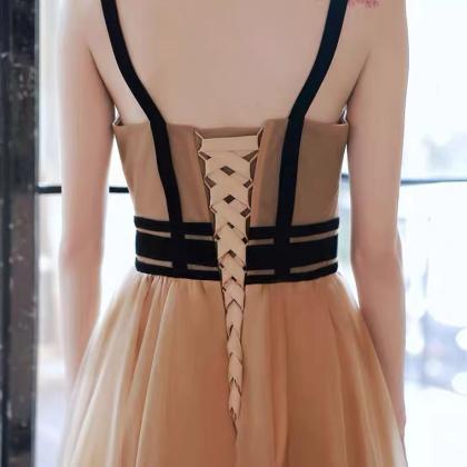 Spaghetti Strap Party Dress, Champagne Sweet Prom..