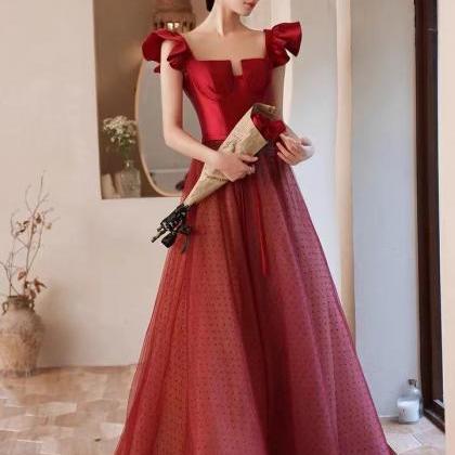 Red Party Dress, Square Neck Prom Dress,sweet Prom..