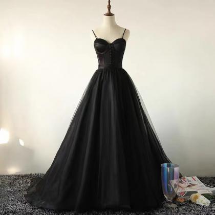 Spaghetti Strap Party Dress, Sexy Prom Dress,black..