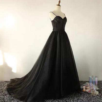 Spaghetti Strap Party Dress, Sexy Prom Dress,black..