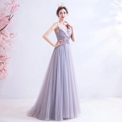 Lavender Party Dress, Fairy Prom Dress,chic V-neck..