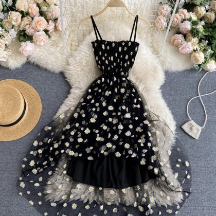 Cute ,a Line Tulle Floral Dress,spaghetti Strap..