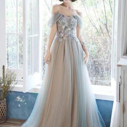 Fairy Prom Dress, Off Shoulder Party Dress, Gray..