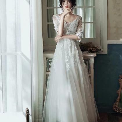 White Evening Dress , Long Fairy Temperament Party..