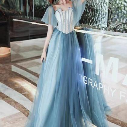 Fairy Prom Dress, Blue Party Dress,off Shoulder..
