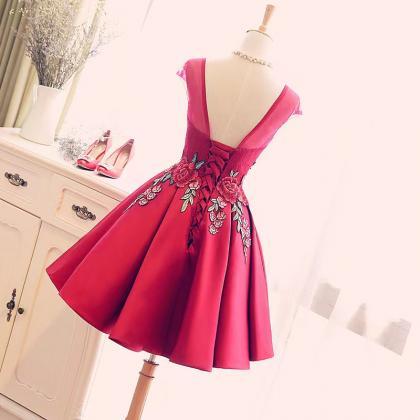 Red Homecoming Dress,cap Sleeve Party Dress,satin..