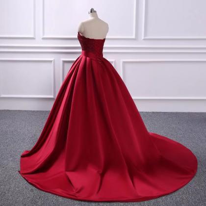 Red Prom Dress,strapless Party Dress,satin Ball..