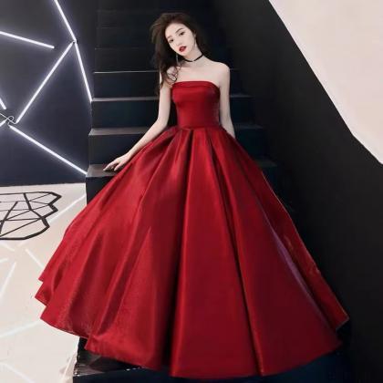 Red Prom Dress,strapless Party Dress,satin Evening..