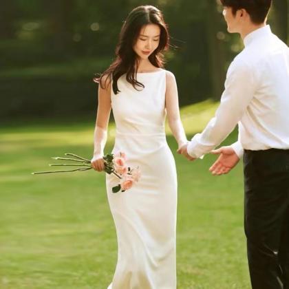 Light Wedding Dress,sleeveless White Dress,..