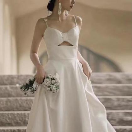 Spaghetti Wedding Dress, Slit Bridal Dress,white..