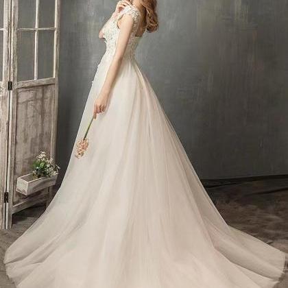 Cap Sleeve Wedding Dress,white Bridal Dress,lace..