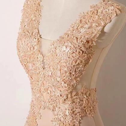 V-neck Wedding Dress, Lace Mermaid Bridal Dress,..