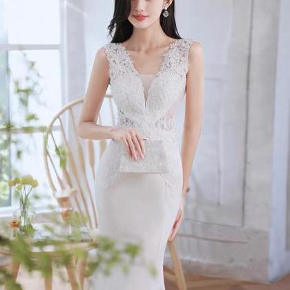 V-neck Wedding Dress, Lace Mermaid Bridal Dress,..