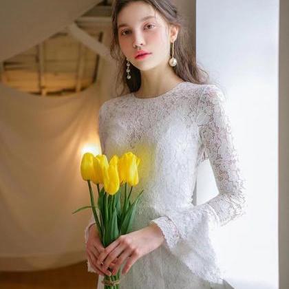 Elegant Lace Wedding Dress,o-neck Formal Dress,..