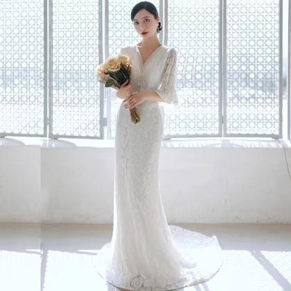 Lace Light Wedding Dress, Vintage Trailing Wedding..