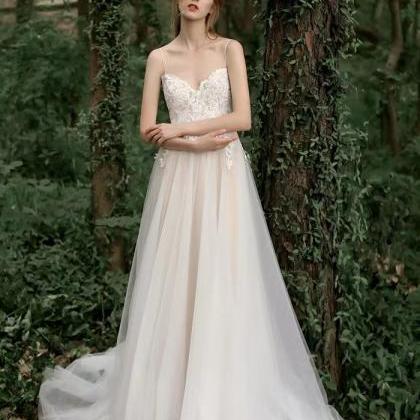 Spaghetti Strap Bridal Dress,sexy Lace Wedding..