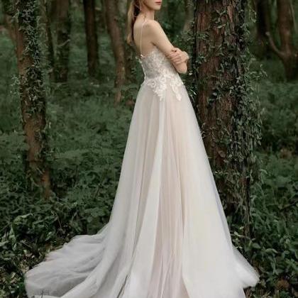 Spaghetti Strap Bridal Dress,sexy Lace Wedding..